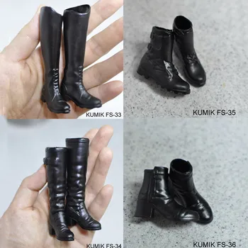 KUMIK Női Fekete Csizma 1/6 Skála FS33-FS36 Női Figura Modell Cipő, Kiegészítő, Illik 12