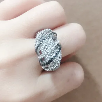 Női Eljegyzési Geometriai Kanyargós Gyűrűk Gyönyörű Cirkónia Fekete-Fehér s925 Ezüst Bevonatú Gyűrű Női Ujj Ékszerek