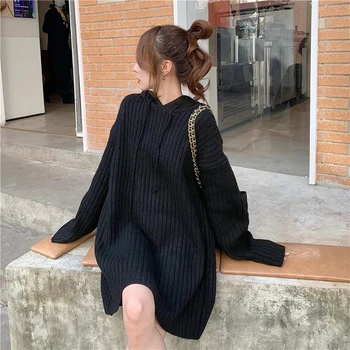 SHIJIA Sárgabarack Hosszú Pulóver, Női Ruházat Streetwear koreai Kapucnis, Kötött Pulóver Női Hüvely Teljes Laza Őszi Pullovers
