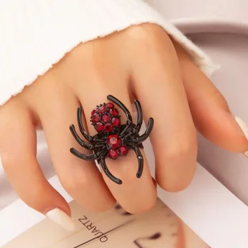 Divat a Fekete Pók a lány Gyűrű Piros Kristály Mozaik Gyanta Halloween ékszerek, gyűrűk, nők