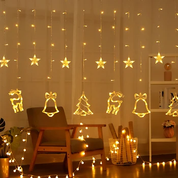 LED Garland Függöny Karácsonyi fényfüzér Csillag Tündér Fények Az Ablakon Szabadtéri Szobát Fa Esküvő Party Új Év Dekoráció