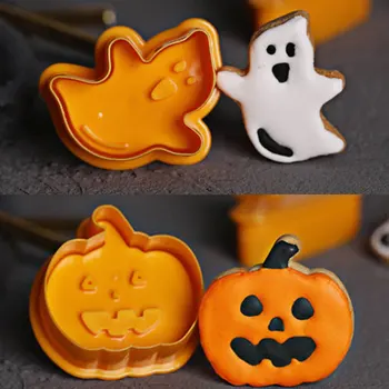 4db/készlet Halloween Süti Penész Keksz Bélyegző 3D Cookie Dugattyút, Vágó DIY Sütés Penész sütőformákat Konyhai Eszközök