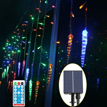Napelemes 3,5 M 96 LED Jégcsap String Fények, Vízálló Függöny Tündér Karácsonyi Világítás Hálószoba, Terasz, Udvar Kert