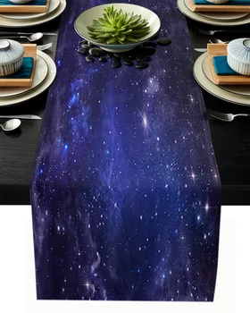 Lila Csillag Ég, Romantikus, Csillagos Éjszaka Asztali Futó Esküvői Asztal Dekoráció Ebédlő Asztal Futók Alátét Karácsonyi Dekoráció, Terítő