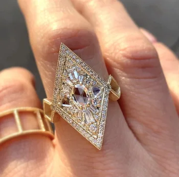 Egyedi Rombusz Cirkon Eljegyzési Gyűrű Punk Arany Nagy Kristály Menyasszony Ígéret jegygyűrűt a Nők Bohém Ékszerek, Kiegészítők