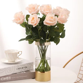 Olcsó Valódi Kapcsolatot Mesterséges Rózsa Virág Valentin Napi Esküvő lakberendezési Rózsaszín, Fehér, Sárga Hamis Virág Étkező Asztal Dekoráció