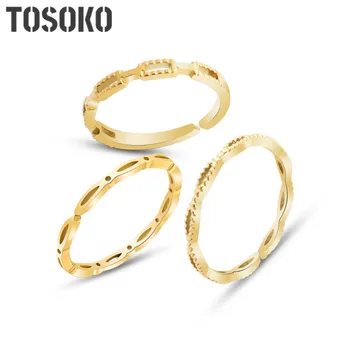 TOSOKO Rozsdamentes Acél Ékszer, Arany Színű Geometriai Kör Üreges Gyűrű Nyitó Állítható 2020 Női Gyűrű BSA133