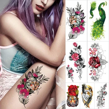 Vízálló Ideiglenes Tetoválás Matrica Sas Tigris Toll Tatto Kar Rose Kígyó Virág Test Művészeti Kar Hamis Hüvely Tetoválás A Nők, Férfiak