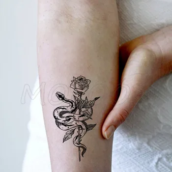 Tetoválás Matrica Body Art Fekete-Fehér Rajz A Kis Elem Kígyó Rózsa Virág Víz Transzfer Ideiglenes Hamis Tatto Flash Matricák