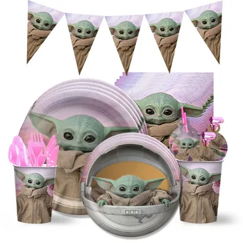 Disney mandalore-i Yoda Szülinapi Parti Dekoráció Csésze Tányér Zászló Léggömb Gyerekeknek babaváró Party Dekoráció, Kellékek