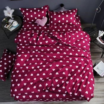 Otthon ágynemű 4db lapos lapos meghatározott piros szív ágynemű szett lap párnahuzat&paplanhuzat beállítani Aranyos madár gyermek ágynemű levél 55