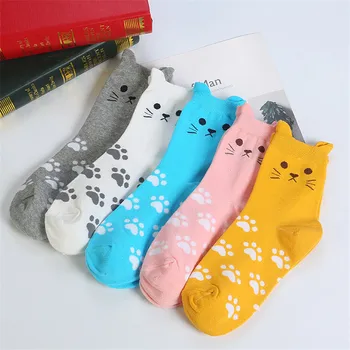 5Pair/Sok koreai nők, zokni, Divat, aranyos macska pamut zokni Aranyos lányok őszi-téli zokni Karácsonyi ajándékok Csepp Szállítás