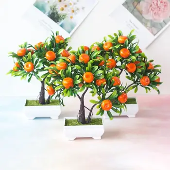 22x26cm Mesterséges narancsfa Cserepes Bonsai Karácsonyra Halloween Party, Dísz, Otthon, Nappali Asztali Dekoráció Hamis Növények