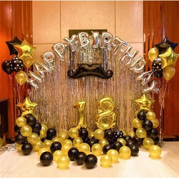 65pcs/set arany fekete boldog szülinapi fólia léggömb Felnőtt szertartás party dekoráció 18 éves golyó 18 hüvelyk csillag alakú léggömb