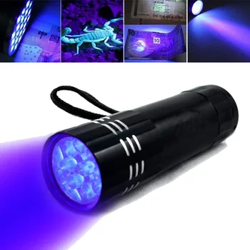 Mini 9LED UV Lámpa Uv-led-es zseblámpa, Ultra Violet Láthatatlan Tinta Jelölő Észlelési fáklyás 3AAA UV lámpa