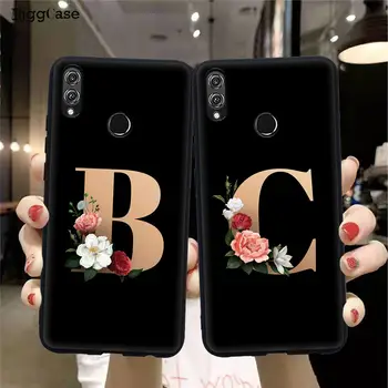 Levél Ábécé Virágok Nyomtatás Virágos Fekete Telefon Esetében A Huawei Honor 9 10 20 Lite Pro 8X 8C 9X hátlap puha Szilikon