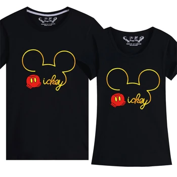 Disney Nyári Tshirts Párok Fekete póló Mickey Rajzfilmek Streetwear Rövid Ujjú Pamut Divat Ruhák Női Póló, Alkalmi