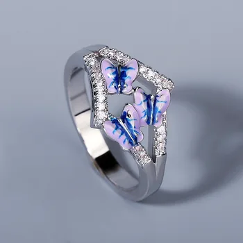 Gyönyörű Hölgyek 925 Ezüst Gyűrű, Ékszerek, Három Pillangó Női Gyűrű Cirkon Esküvői Kreatív Pillangó Gyűrű, Ékszerek Nők