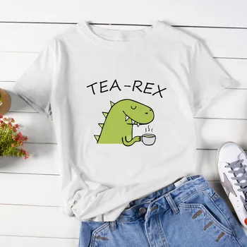 Női T-shirt Nyári Rajzfilm Dinoszaurusz TEA-REX Nyomtatás Harajuku Grafikus T-shirt Rövid Ujjú O Nyak Alkalmi Nők