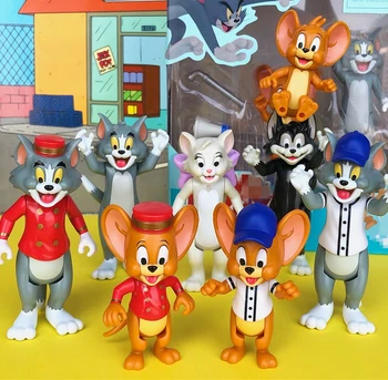 Tom & Jerry Toots& Butch Rajzfilm Macska-Egér mini MŰANYAG Figura Játék Babák Klasszikus Játékok Ajándék, a gyermekek számára Torta Dekoráció Mickey