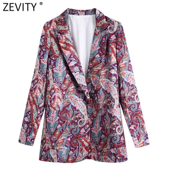 Zevity Új Nők Vintage Paisley virágmintás Szabadidő Blézer Kabát Női Zseb Patch Felsőruházat, Elegáns Öltöny Maximum CT814