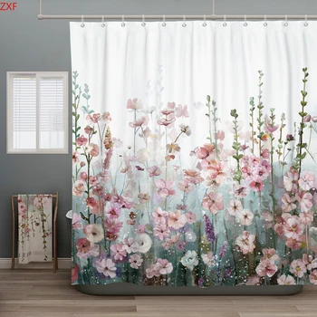Új Stílusú Virágos Szövet Fürdőszobában Zuhanyzó Függöny tépőzáras Fedél, színes, Vízálló