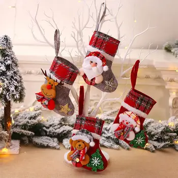 Karácsonyi Harisnya Három-dimenziós Mikulás Baba Karácsonyi Fa Medál Apró Kockás Karácsonyi Zokni Nagy Tárhely