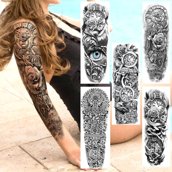 Reális Teljes Kar Hamis Ideiglenes Tetoválás, 3D Maori Rose Óra Tetoválás Matrica A Férfiak, a Nők, Vízálló Szem Tetkóimat Body Art Smink