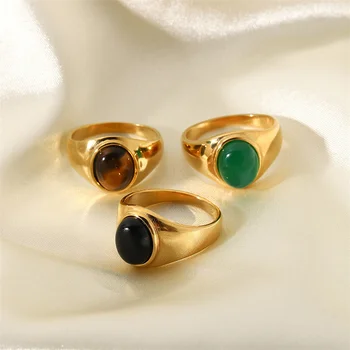 Elegáns Vintage Rozsdamentes Acél Gyűrűk Nők Csehország Ovális Tigris Szeme Kő Obszidián Eljegyzési Gyűrűk, Ékszerek, Ajándék