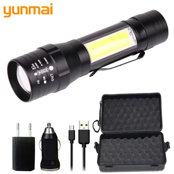 Yunmai 50000ml Beépített Akkumulátor CREE XM-L2 COB LED-es elemlámpa Zseblámpa Alumínium Ötvözet Újratölthető Lámpás A Kemping Lámpa