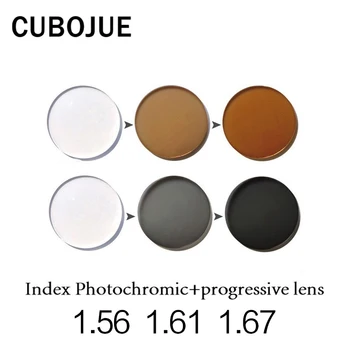 CUBOJUE 1.56 1.61 1.67 Index Gyanta Photochromic+progresszív Lencse Recept Rövidlátás Változás Szürke/barna Anti blue ray UV400