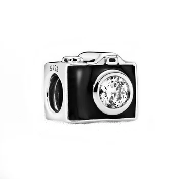 Évjárat Kamera Varázsa 100% Valódi 925 Sterling Ezüst Vintage Kamera Varázsa Illik Eredeti Karkötő Diy Ékszerek