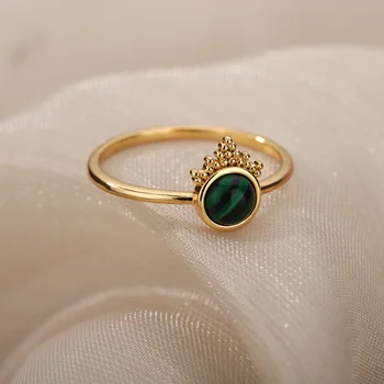 Évjárat Opál Gyűrű A Nők Rozsdamentes Acél Korona Gyűrűk Zöld Holdkő Gyűrű, Kiegészítők, Ékszerek, Ajándék Legjobb Barátom Anya Bijoux