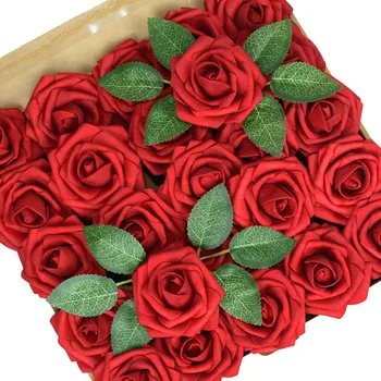 25pcs 8cm Rózsa művirágok Doboz Élethű PE Hab Virág Szár Otthoni Esküvői Dekoráció Marraige Szoba Elrendezése