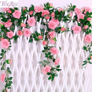 FENGRISE 2,4 M/sok Selyem Rózsa Virág Ivy Szőlő Mesterséges Virágokat, Otthoni Esküvői Dekoráció, Dekorációs művirág Koszorú