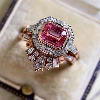 2022 Új Luxus Rose Gold Színű Téglalap Eljegyzési Gyűrűt a Nők Évforduló GiftJewelry Nagykereskedelmi R6842