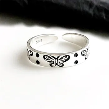 Egyszerű Erdő Kis Friss Pillangó 925 Sterling Ezüst Ékszer Női Retro Kedves Személyiség Népszerű Nyitó Gyűrűk R491