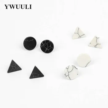 Egyszerű koreai Márvány Kő Kör Háromszög Fülbevaló Női Kis Geometrikus Fülbevaló Earing Divat Ékszer Ajándék RY348