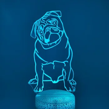3D-s LED-es Éjszakai fény, mint egy Kutya Asztal Beállítás színváltozás Éjjeli Dekoráció az asztalon Pug Fény Gyerekeknek Éjjeli Ajándék