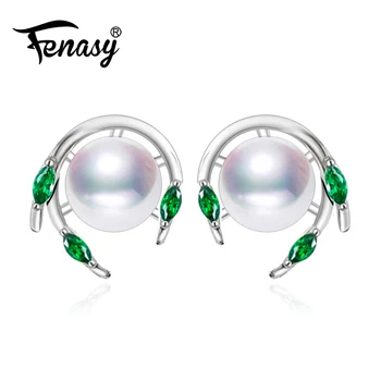 FENASY Smaragd, gyöngy fülbevaló,zöld drágakő fülbevaló,menyasszonyi fülbevaló női 2018 új,925 sterling ezüst fülbevaló