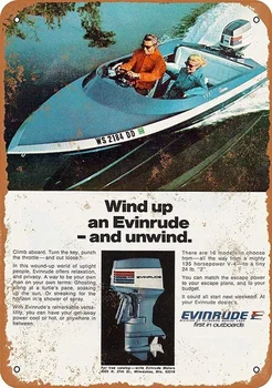 Evinrude Outboards Retro adóazonosító jele, nosztalgikus, dísz, fém, poszter, garázs, art deco bár kávéház
