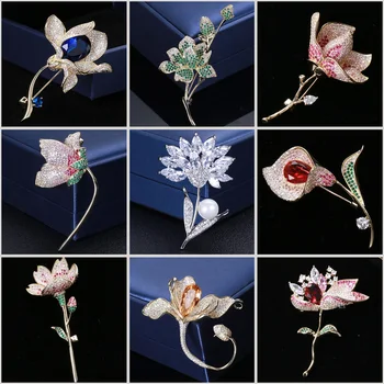 Koreai Divat Virág Bross Női Elegáns Cirkon Lily Rose Magnolia Gyöngy Melltű Menyasszony Csokor, Esküvői Ékszerek, Csapok