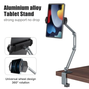 Alumínium Hosszú Kar Összecsukható Tablet Állvány mobiltelefon Jogosultja Multi-közös Forgatás, Állítható iPad Állvány asztali Tablet Tartozékok