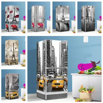3D-s Torony Autó, Hűtőszekrény Háttérkép Konyha, Hűtőszekrény Borító Matrica Vízálló Peel & Stick Vinil Bútor Fali Matrica lakberendezés