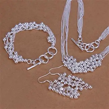 M925 joyas de plata esterlina bolas colgante del gallér y pulsera y pendientes de plata 3 Unidades CS137