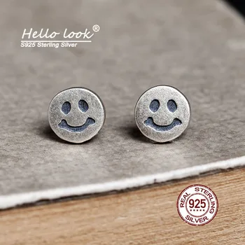 HelloLook Kerek, mosolygós Arccal Fülbevaló a Nők 100% - Os 925 Sterling Ezüst Fülbevaló Punk Smiley Fülbevaló Piercing Ékszer