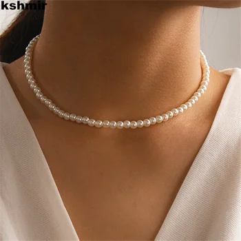 kshmir 2021 koreai Divat Fehér Gyöngy Nyaklánc Kerek nyaklánc Fehér gyöngy nyaklánc, Esküvői ajándék, Női divat, ékszerek