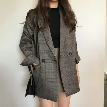 Kockás zakó női koreai verzió laza 2022 őszi-téli új diák női retro nettó piros kis ruha koreai top