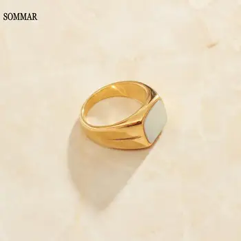 SOMMAR online vásárlás indiából az Arany szín Semleges, esküvői gyűrű, Fekete, fehér, két-színű, négyzet alakú opál luxus