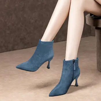 2022 Új Szexi Hegyes Csizma Női Kék-Európai, illetve Amerikai Stiletto Meztelen Nők Magas Sarkú Csizma Zapatos De Mujer